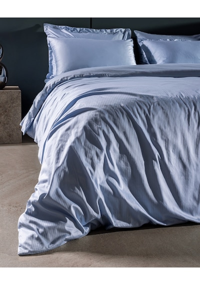 Madame Coco Thalie Family Size %100 Pamuk Çizgili - 300tc Saten Çarşaflı Nevresim Takımı - Mavi 8684427207864 Çok Renkli