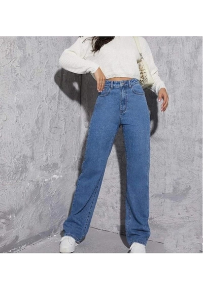 2020 Kadın Likrasız Palazzo Jeans Kot Denim Pantolon Açık Mavi
