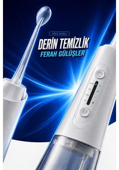 Şarjlı Ağız Duşu - 320ml Su Hazneli 5 Başlık 4 Çalışma Modlu Su Geçirmez Ağız Diş Dil Temizleyici Beyaz