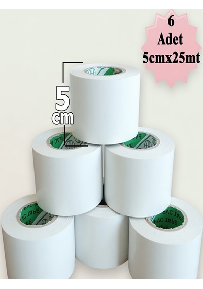 Beyaz Pvc Bant 5cmx25mt 6 Adet Geniş Beyaz İzole Bant
