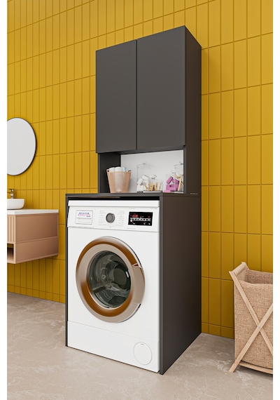 Asra Trend Çamaşır Makinesi Üstü Banyo Dolabı BD-01 %100 MDF İki Kapaklı Organizer Raf Antrasit Asra Trend Çamaşır Makinesi Üstü Banyo Dolabı BD-01 %100 MDF İki Kapaklı Organizer Raf Antrasit