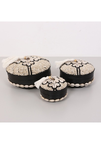 Bali Boncuklu Bambu Saklama Kutusu L 20x12 Cm