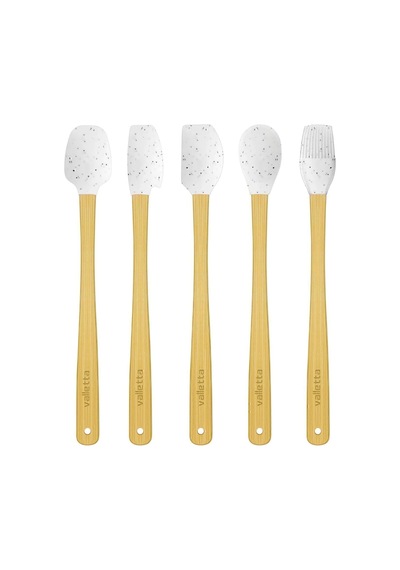 Indigo 5'li Beyaz Noktalı Bambu Silikon Spatula Seti Uzun 26 Cm Diğer