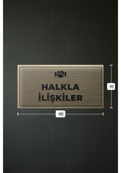 Halkla İlışkıler Yazılı - Metal - Gold Renk - Kapı İsimliği - 30x15 Cm