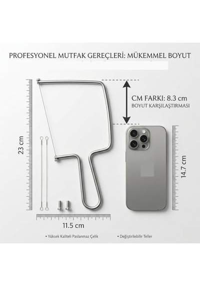 Kitchen Professional Paslanmaz Çelik Telli Peynir Dilimleyici, 304 Kalite, 14x11.5 Cm, 2 Yedek Telli, Çok Amaçlı Kul Diğer Kitchen Professional Paslanmaz Çelik Telli Peynir Dilimleyici, 304 Kalite, 14x11.5 Cm, 2 Yedek Telli, Çok Amaçlı Kul Diğer