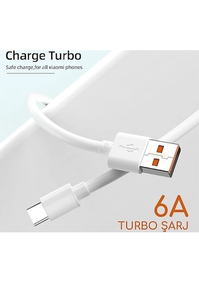 Xiaomi 6A Type-C Turbo Hızlı Şarj Kablosu Beyaz