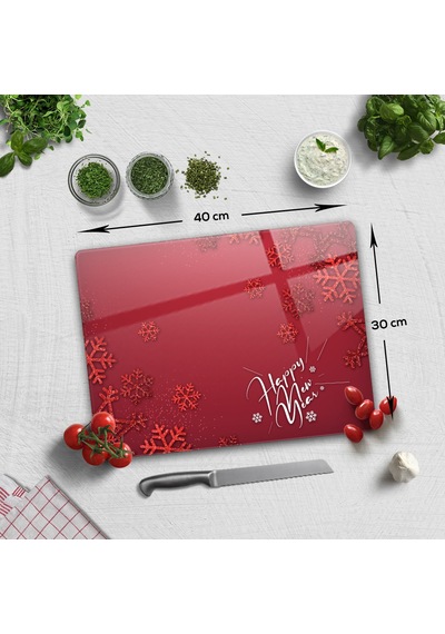 Decorita Cam Kesme Tahtası|Happy New Year Kırmızı|30cm x 40cm