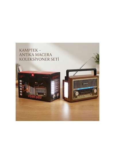 Kamptek Ktf-1655 Nostaljik Radyo - Bluetooth Hoparlör, El Fenerli, Şarjlı Ahşap Görünümlü Retro Müzik Kutusu