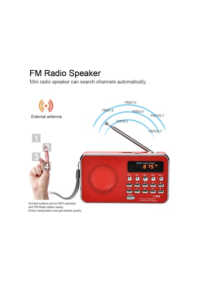 Xindoker "l-938 Taşınabilir Fm Radyo & Mp3 Çalar - Yüksek Ses Kalitesi, Usb/sd Kart Desteği, Kulaklık Çıkışı"