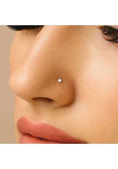 L Model Düşmeyen Çelik Hızma 3 Mm Taşlı Tektaş Burun Piercingi Gümüş