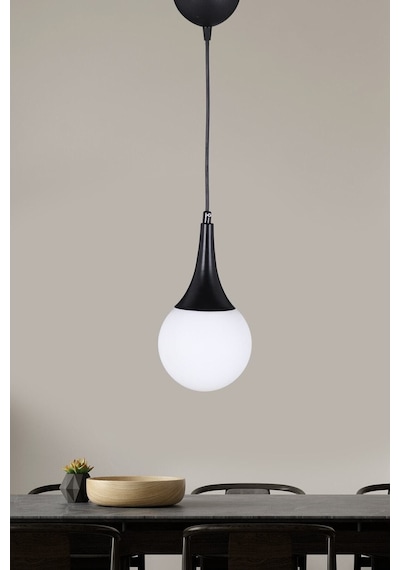 Tekli Siyah Model Modern Beyaz Glop Camlı Sarkıt Avize