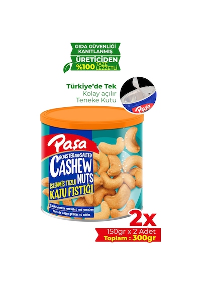 Paşa Kuruyemiş İşlenmiş Kaju Fıstığı Teneke 2 x 150 G