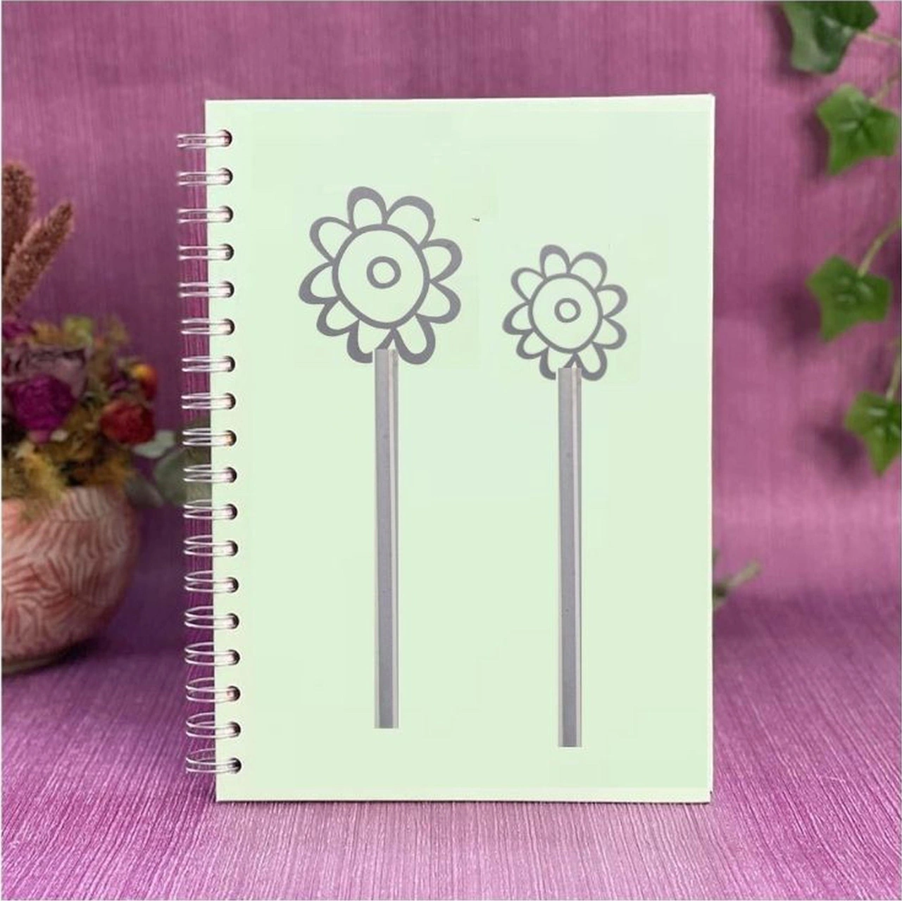 2 Adet Defter Sticker,laptop Sticker Gri Papatyalı Pvc 48x33x0,5cm