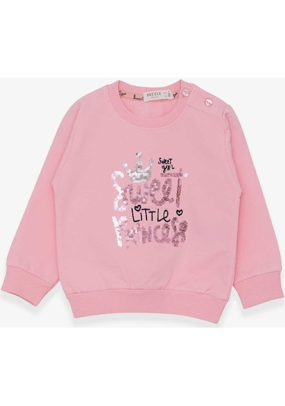Breeze Kız Çocuk Sweatshirt Nakışlı Pullu 1-4 Yaş, Pudra ((553858002) Çok Renkli