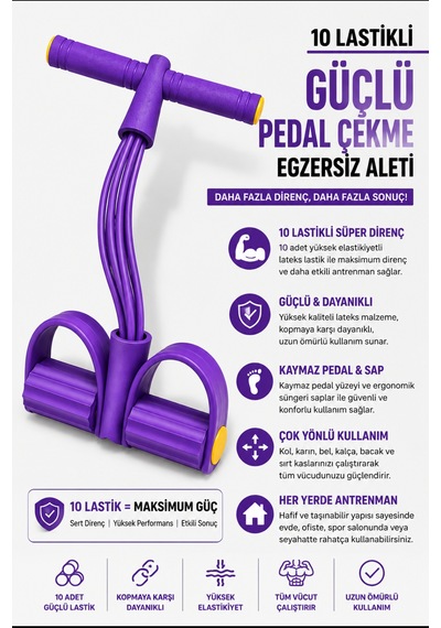 0 Lastikli Spor Aleti Body Trimmer Pilates Direnç Lastiği Karın Kol Bacak Ve Tüm Vücut Çalıştırıcı Pedallı Fitness Spor Aleti Yeni Nesil Mor