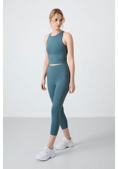 Tommylife Orman Yeşili Yüksek Bel Kapri-crop Atlet Slim Fit Kadın Tayt Takım - 95284 Yeşil