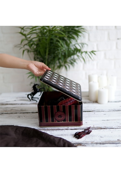 Circus Black Desenli Kare Metal Saklama Kabı 19.8 x 19.8 x 10 CM 3.7 L Çok Renkli