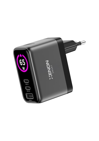 Xenon Smart Hızlı Şarj Adaptörü 65w, Gan, 2x Usb-c Ve 1 Usb-a Çıkışlı, Pd Pps, Dijital Güç Ekranlı X6414