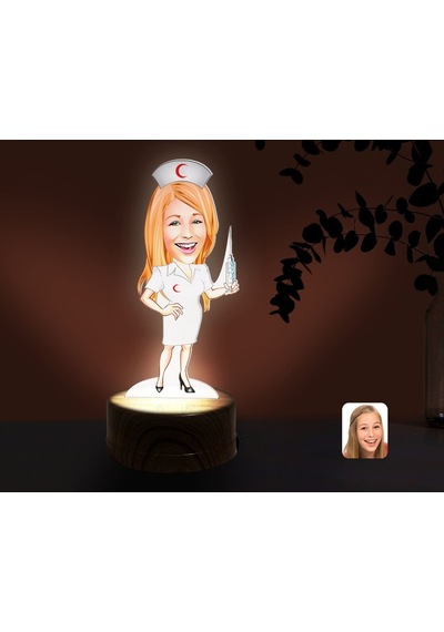 Kişiye Özel Hemşire Karikatürlü Dekoratif 3D Biblo Led Işıklı Gec(481494852) Çok Renkli