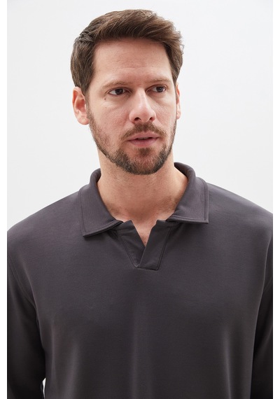 Fullamoda Basic Apaş Yaka Modal Sweatshirt Füme