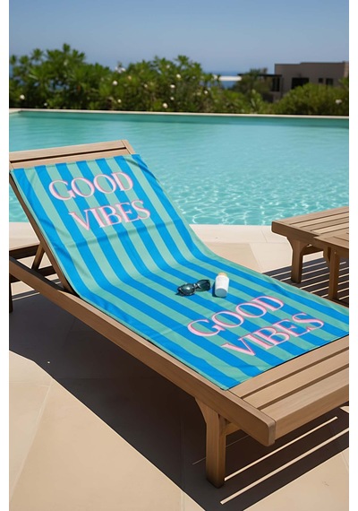 Good Vibes Çizgili Plaj Havlusu 70x150 Cm Mavi