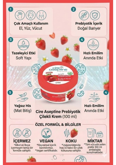 Cire Aseptine Krem Prebiyotik Çilek 100ml