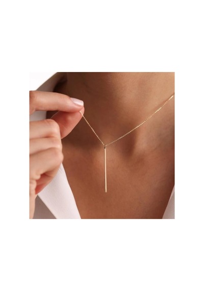 Lunarie İnce Uzun Çubuk Sarkıt Minimal Kolye 14k Gold Bar Altın