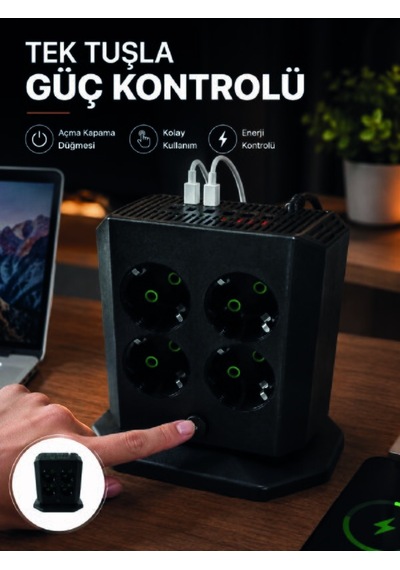 Lexroo Akım Korumalı 8& 8217 Li Dikey Priz 4 Usb 2 Type-c Hızlı Ş Diğer