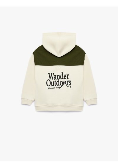 Koton Nakışlı Şardonlu Uzun Kollu Oversize Kapşonlu Sweatshirt Bej 7wkb10068tk Ekru