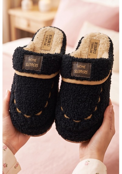 Stwenn 2'li Karma Erkek Kadın Avantajlı Paket Peluş Ev Terliği Kapalı Burun Arkası Açık Sıcak Rahat Panduf 2 Li Linda