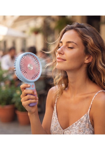 Şarjlı Taşınabilir El Pervanesi / Masa Üstü Mini Fan Mavi-pembe