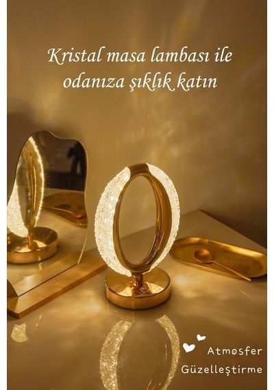 Halka Kristal Led Masa Lambası 3 Renk Işıklı Dekoratif Aydınlatma 8381888