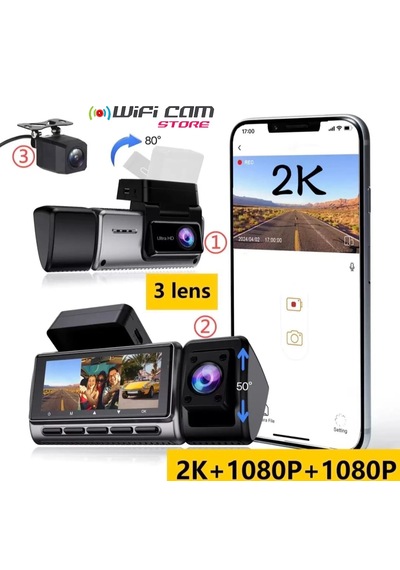 3 Kameralı 2k Ultra Hd Wi-fi Araç Kamera Seti