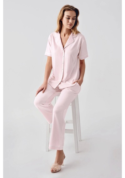 Freshness 324 Kadın 4'lü Sabahlıklı Şorlu Pijama Takımı - Pembe - M Pembe