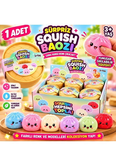 Çin Mantısı Baozi Simli Sürpriz Squishy Kutu Yumuşak Sıkılabilir Sevimli Oyuncak