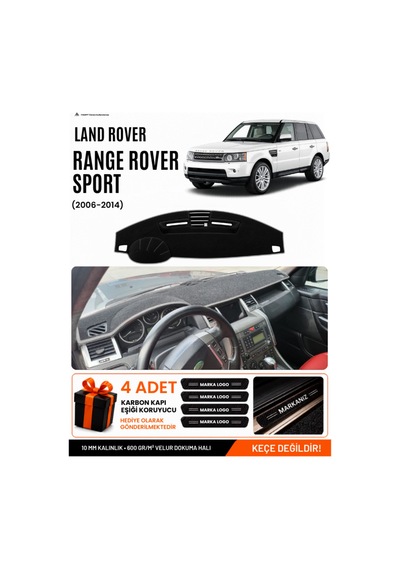 Land Rover Range Rover Sport 2005-2013 Uyumlu Torpido Örtüsü, Torpido Kılıfı - Siyah Gri