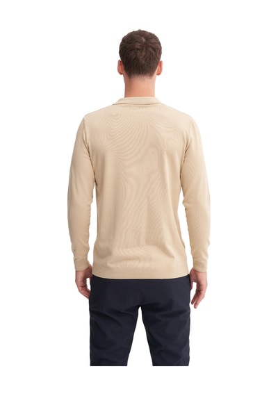 Cazador Slim Fit Viskon Karışımlı Basic Polo Yaka Kazak Bej