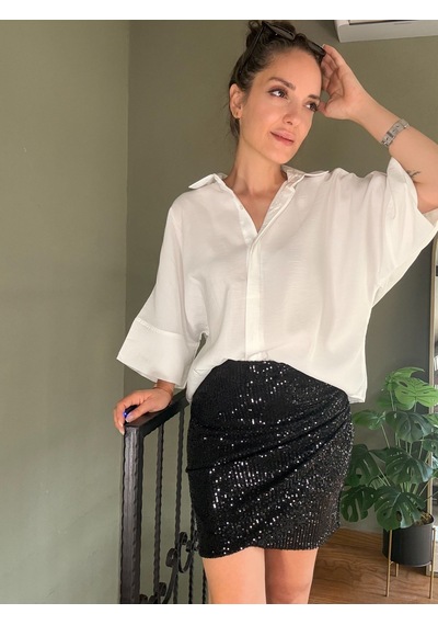 Ali Butik Siyah Pul Payet Anvelop Mini Etek
