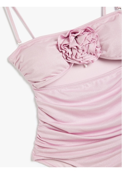 Koton Straplez Mayo Çiçek Aplike Detaylı Çıkarılabilir Askılı Drapeli Pembe 4sak20190mm Pembe