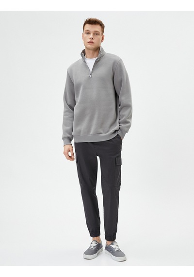 Koton Yarım Fermuarlı Sweatshirt Basic Dik Yaka Ribanalı Uzun Kollu Şardonlu Gri 4sam70002mk Gri