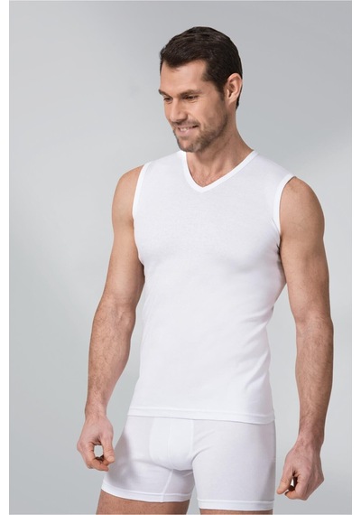 Erkek V Yaka Atlet Sıfır Kol Body 6lı Paket 118 Beyaz