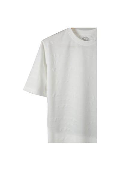 Beyaz Dokulu Oversize Kalıp Bisiklet Yaka T-shirt Ekru