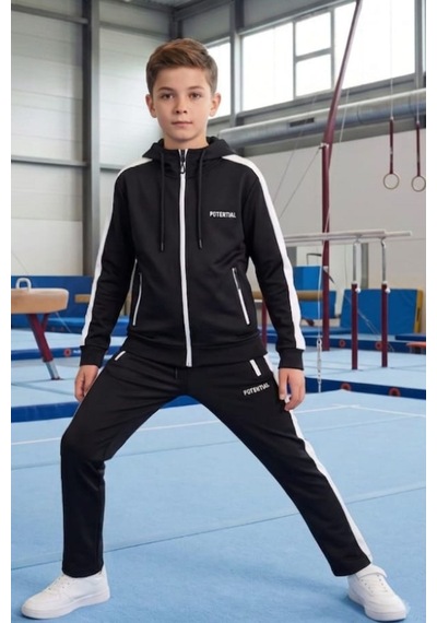 Pina Kids Erkek Çocuk Potential Kalın Şeritli Kapüşonlu Düz Paça Dalgıç Kumaş Eşofman Takımı Esf7017 siyah Pina Kids Erkek Çocuk Potential Kalın Şeritli Kapüşonlu Düz Paça Dalgıç Kumaş Eşofman Takımı Esf7017 siyah