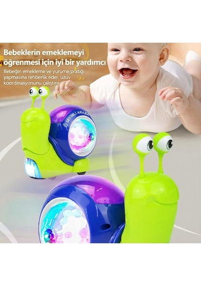 Craftivio Hareketli Işıklı Müzikli Salyangoz Oyuncak - Bebek Emekleme Yardımcısı Eğitici Yürüyen Salyangoz Hayvanlar
