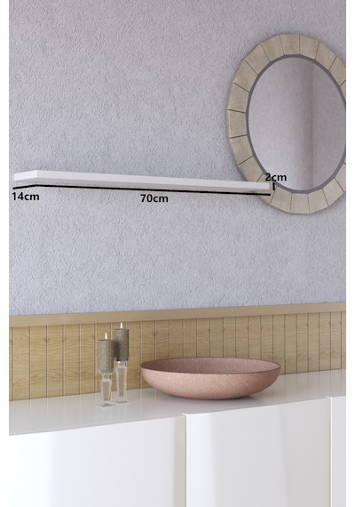 Yankı-BYEG 70 cm Mat Beyaz Mdf Gizli Bağlantı Uçan Duvar Rafı Kitaplık