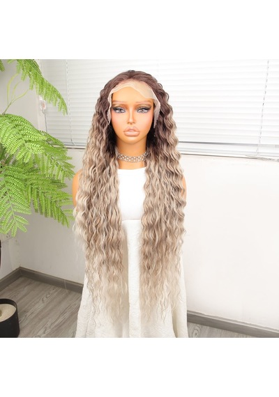 Kumral Beyaz Platin Ombre Ve Röfleli Fiber Sentetik Tül Peruk - Ezjı-740048 Renkli