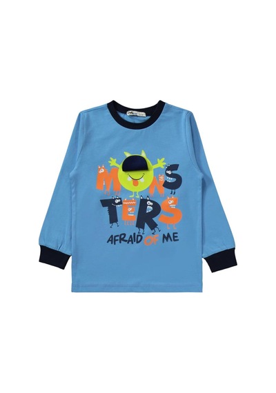Monster Baskılı 2-5 Yaş Pijama Takımı - Lacivert