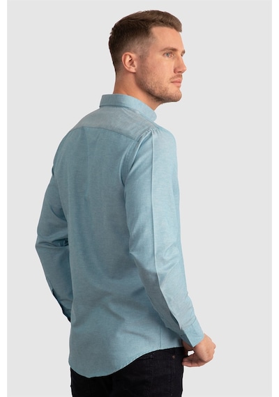 Tudors Slim Fit Dar Kesim Uzun Kol Erkek Gömlek-23358 Petrol