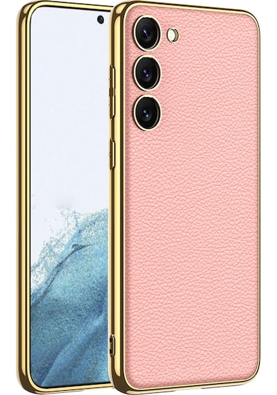 Galaxy S23 Uyumlu Deri Görünümlü Kenarları Elektroplating Kaplama Fizyon Kıl Pembe Pembe