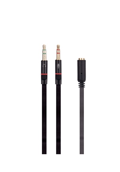 Siyah 3.5mm To Audio + Mic 0.15m Kulaklık Çevirici Ses Ayırıcı"